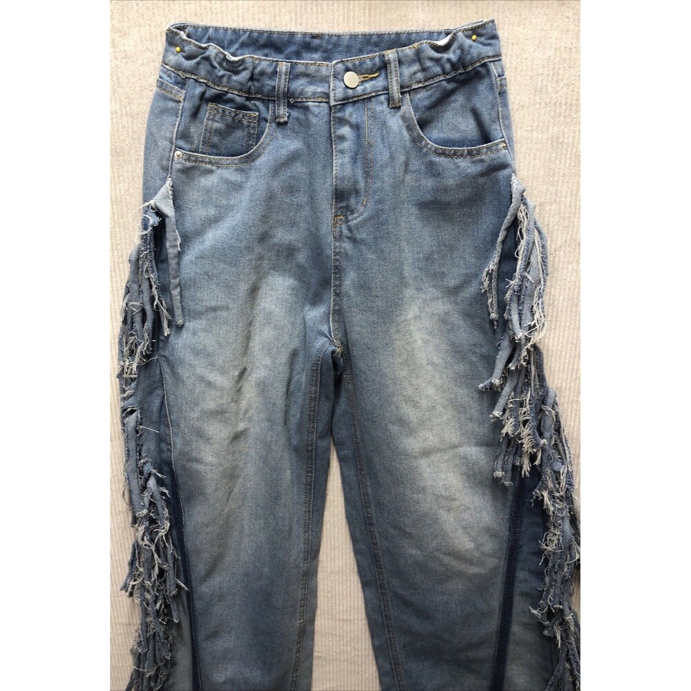 Fringe-Trim Blue Women's Jeans